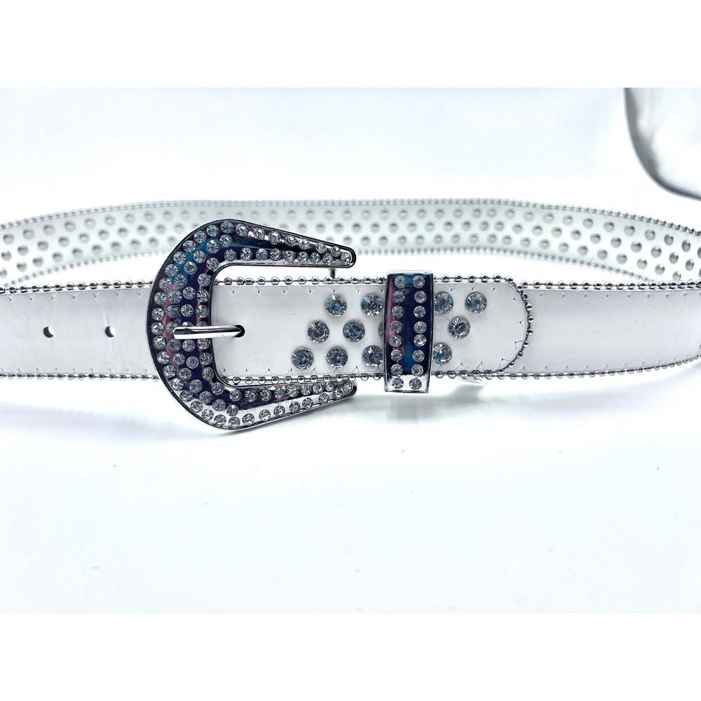 Buckle Down White Rhinestone Studded Western Belt Women L